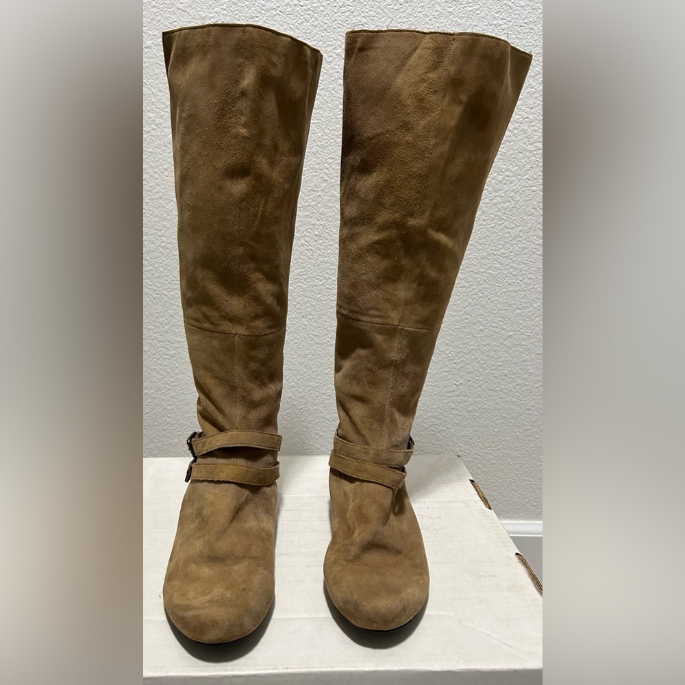 Auri Camilla Mink Leather Boots - Tan - 9 - 18” Tall - 3/4” Heel